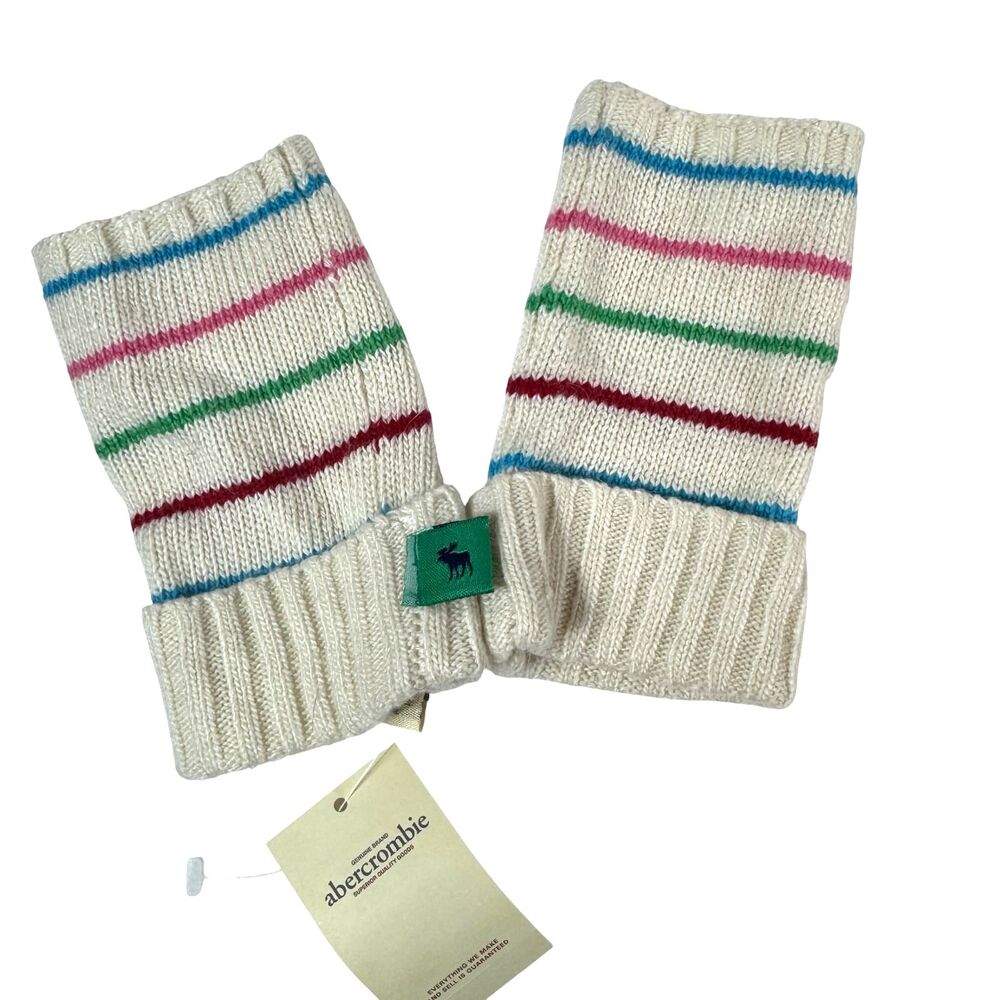 NWT Abercrombie Girls Stripe Knit Fingerless‎ Gloves Mittens Cozy Soft VTG Y2k